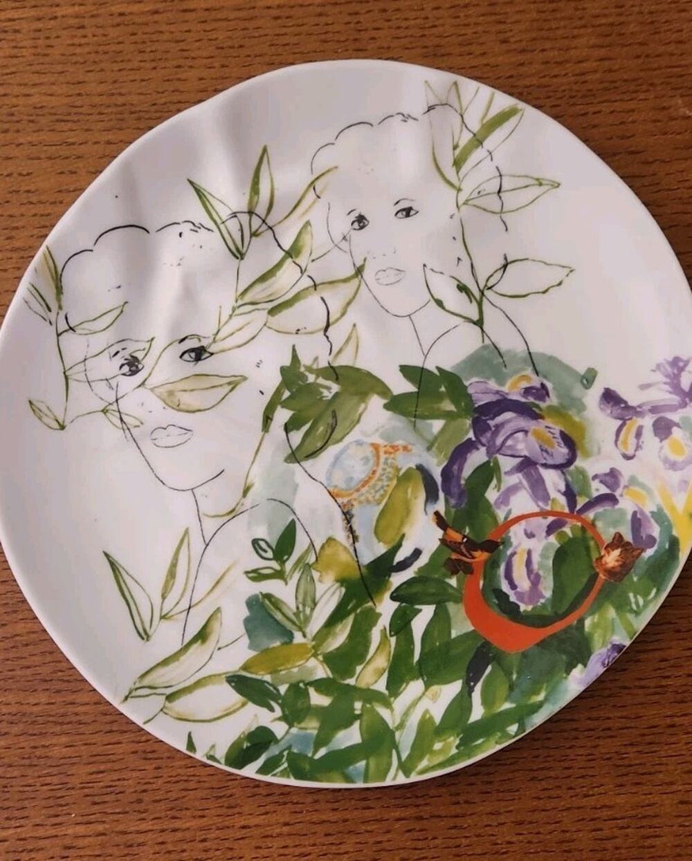 Floral Salad Or Dessert Plate with Two Ladies | Anthropologie Rebekah Maysles